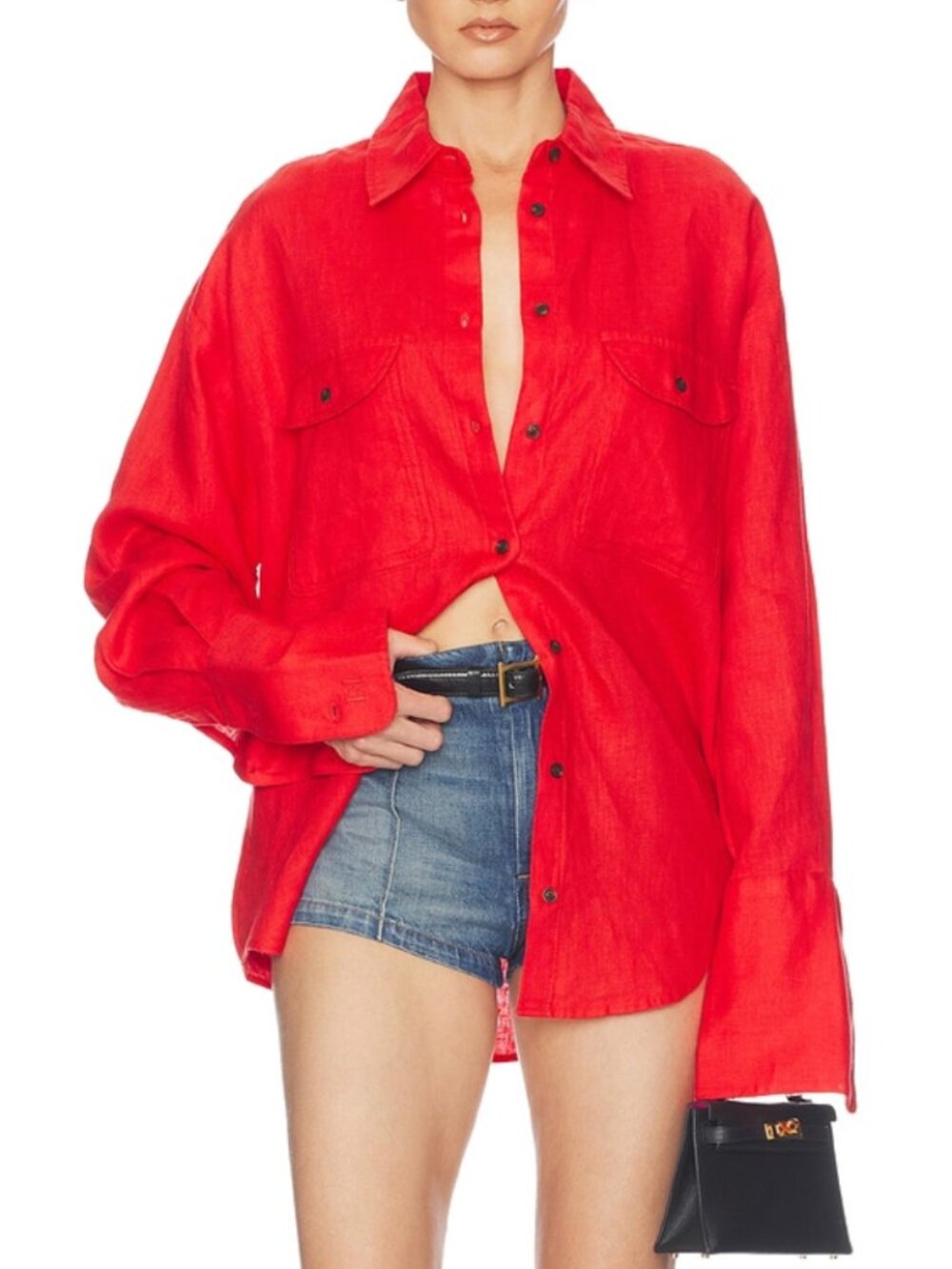 Helsa Washed Linen Shirt Vintage Red Button Down Quiet Lux XXS/XS